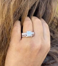 Load image into Gallery viewer, Princess Cut And Emerald Baguettes and Round Cut IGI Certified Engagement Ring And Bands 14k Solid Rose Gold Wedding Bridal Set 4.25ctw