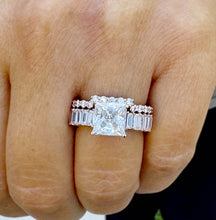 Load image into Gallery viewer, Princess Cut And Emerald Baguettes and Round Cut IGI Certified Engagement Ring And Bands 14k Solid Rose Gold Wedding Bridal Set 4.25ctw