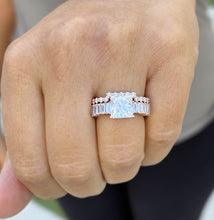 Load image into Gallery viewer, Princess Cut And Emerald Baguettes and Round Cut IGI Certified Engagement Ring And Bands 14k Solid Rose Gold Wedding Bridal Set 4.25ctw