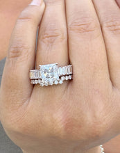 Load image into Gallery viewer, Princess Cut And Emerald Baguettes and Round Cut IGI Certified Engagement Ring And Bands 14k Solid Rose Gold Wedding Bridal Set 4.25ctw