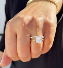 Load image into Gallery viewer, Oval, Round And Baguettes Cut Diamond Engagement Ring And Matching Band Solitaire Ring IGI Certified 14k Solid Yellow Gold Bridal Set 3.30ctw