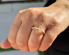 Load image into Gallery viewer, Round And Baguettes Cut CVD Diamond Band Minimalist Stackable Band Set In 14k Solid Yellow Gold Anniversary Bridal Band Gift For Her 0.40cw