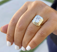 Load image into Gallery viewer, Cushion Cut Diamond Engagement Ring IGI Certified Set In 14K Solid Yellow Gold Solitaire Style Ring Bezel Set Design Wedding Ring 3.00ct