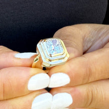 Load image into Gallery viewer, Cushion Cut Diamond Engagement Ring IGI Certified Set In 14K Solid Yellow Gold Solitaire Style Ring Bezel Set Design Wedding Ring 3.00ct