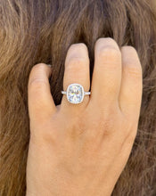 Load image into Gallery viewer, Cushion Cut Moissanite and Round Cut Sides Engagement Ring In Halo Style 14K Solid White Gold Wedding Ring Split Shank Bridal Ring 5.60ctw