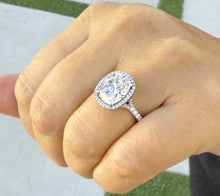 Load image into Gallery viewer, Cushion Cut Moissanite and Round Cut Sides Engagement Ring In Halo Style 14K Solid White Gold Wedding Ring Split Shank Bridal Ring 5.60ctw