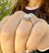 Load image into Gallery viewer, Cushion Cut Moissanite and Round Cut Sides Engagement Ring In Halo Style 14K Solid White Gold Wedding Ring Split Shank Bridal Ring 5.60ctw