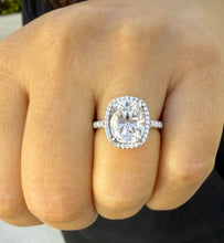 Load image into Gallery viewer, Cushion Cut Moissanite and Round Cut Sides Engagement Ring In Halo Style 14K Solid White Gold Wedding Ring Split Shank Bridal Ring 5.60ctw