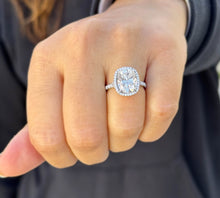Load image into Gallery viewer, Cushion Cut Moissanite and Round Cut Sides Engagement Ring In Halo Style 14K Solid White Gold Wedding Ring Split Shank Bridal Ring 5.60ctw