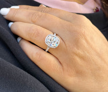 Load image into Gallery viewer, Cushion Cut Moissanite and Round Cut Sides Engagement Ring In Halo Style 14K Solid White Gold Wedding Ring Split Shank Bridal Ring 5.60ctw