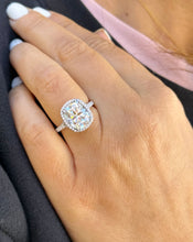 Load image into Gallery viewer, Cushion Cut Moissanite and Round Cut Sides Engagement Ring In Halo Style 14K Solid White Gold Wedding Ring Split Shank Bridal Ring 5.60ctw