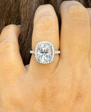 Load image into Gallery viewer, Cushion Cut Moissanite and Round Cut Sides Engagement Ring In Halo Style 14K Solid White Gold Wedding Ring Split Shank Bridal Ring 5.60ctw