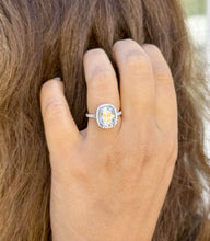 Load image into Gallery viewer, Cushion Cut Moissanite and Round Cut Sides Engagement Ring In Halo Style 14K Solid White Gold Wedding Ring Split Shank Bridal Ring 5.60ctw