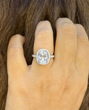 Load image into Gallery viewer, Cushion Cut Moissanite and Round Cut Sides Engagement Ring In Halo Style 14K Solid White Gold Wedding Ring Split Shank Bridal Ring 5.60ctw