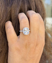 Load image into Gallery viewer, Cushion Cut Moissanite and Round Cut Sides Engagement Ring In Halo Style 14K Solid White Gold Wedding Ring Split Shank Bridal Ring 5.60ctw