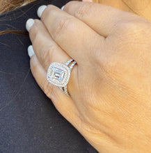 Load image into Gallery viewer, Emerald Cut Moissanite And Natural Round Side Diamonds Engagement Ring And Matching Band 14k Solid White Gold Double Halo Wedding Set 2.75ct