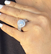 Load image into Gallery viewer, Oval Cut Center And Round Cut Sides Diamond Engagement Ring IGI Certified 14K Solid White Gold Bridal Ring Halo Style Wedding Ring 4.00ctw