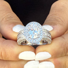 Load image into Gallery viewer, Oval Cut Center And Round Cut Sides Diamond Engagement Ring IGI Certified 14K Solid White Gold Bridal Ring Halo Style Wedding Ring 4.00ctw