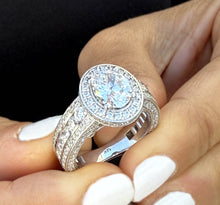 Load image into Gallery viewer, Oval Cut Center And Round Cut Sides Diamond Engagement Ring IGI Certified 14K Solid White Gold Bridal Ring Halo Style Wedding Ring 4.00ctw