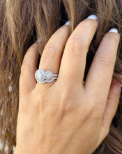 Load image into Gallery viewer, GIA Certified Round Cut Natural Diamonds Engagement Ring And Matching Band Three Stone Style 14k White Gold Halo Bridal Wedding set 2.70ctw