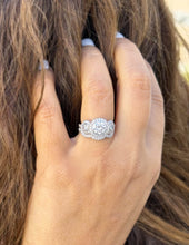 Load image into Gallery viewer, Round Cut Natural Diamonds Engagement Ring And Matching Band Three Stone Style 14k Solid White Gold Halo Bridal Wedding set 2.70ctw