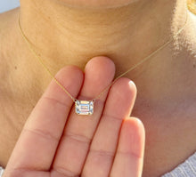 Load image into Gallery viewer, Emerald Moissanite Bezel Set Solitaire Necklace And Chain In 14k Solid Yellow Gold Pendant Bridal Gift Wedding And Anniversary Gift 3.50ct