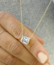 Load image into Gallery viewer, Emerald Moissanite Bezel Set Solitaire Necklace And Chain In 14k Solid Yellow Gold Pendant Bridal Gift Wedding And Anniversary Gift 3.50ct