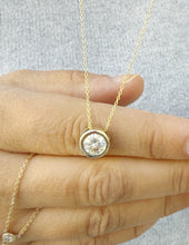 Load image into Gallery viewer, Round Cut IGI Certified Diamond Pendant And Chain Solitaire Minimalist Dainty Bezel Set 14k Solid Yellow Gold Necklace And Chain Gift 2.00ct