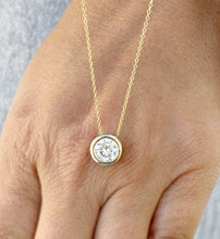 Load image into Gallery viewer, GIA Certified Round Cut Natural Diamond Pendant And Chain Solitaire Minimalist Bezel Set 14k Solid Yellow Gold Necklace And Chain Gift 1.50