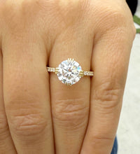 Load image into Gallery viewer, Round Cut Moissanite Engagement Ring Inner Halo Style Bridal Ring Set In 14k Solid Yellow Gold Double Prongs Women's Wedding Ring 4.00ctw