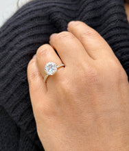 Load image into Gallery viewer, Round Cut Moissanite Engagement Ring Inner Halo Style Bridal Ring Set In 14k Solid Yellow Gold Double Prongs Women's Wedding Ring 4.00ctw