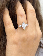 Load image into Gallery viewer, Marquise Cut Center And Kite Shape Sides Diamond Engagement Ring IGI Certified 14K Solid White Gold Bridal Ring Three Stone Style 2.70ctw