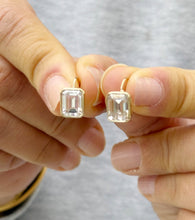 Load image into Gallery viewer, Emerald Cut Moissanite Stud Earrings Bezel set Style 14k Solid Yellow Solid Gold 5.00ctw Lever Back Setting Earrings Gift For Her Jewelry