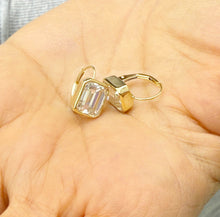 Load image into Gallery viewer, Emerald Cut Moissanite Stud Earrings Bezel set Style 14k Solid Yellow Solid Gold 5.00ctw Lever Back Setting Earrings Gift For Her Jewelry