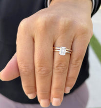 Load image into Gallery viewer, GIA Certified Emerald Cut Natural Diamond Engagement Ring Set In 14K Solid Rose Gold Solitaire Ring And Band Inner Halo Wedding Ring 1.60ctw