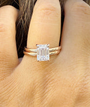 Load image into Gallery viewer, GIA Certified Emerald Cut Natural Diamond Engagement Ring Set In 14K Solid Rose Gold Solitaire Ring And Band Inner Halo Wedding Ring 1.60ctw