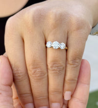 Load image into Gallery viewer, GIA Certified Natural Round Cut Engagement Ring Three Stone Set In 14k Solid Yellow Gold Wedding Ring Prong Set Bridal Ring Prong Set 2.00ct