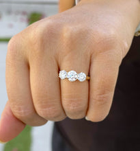 Load image into Gallery viewer, GIA Certified Natural Round Cut Engagement Ring Three Stone Set In 14k Solid Yellow Gold Wedding Ring Prong Set Bridal Ring Prong Set 2.00ct