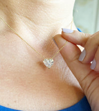 Load image into Gallery viewer, Heart Shape IGI Certified Diamond Pendant And Chain Solitaire Minimalist Dainty Prong Set 14k Solid Yellow Gold Necklace And Chain Gift 3.00