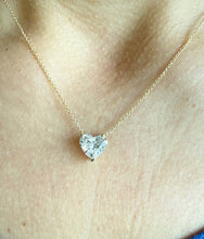 Load image into Gallery viewer, Heart Shape IGI Certified Diamond Pendant And Chain Solitaire Minimalist Dainty Prong Set 14k Solid Yellow Gold Necklace And Chain Gift 3.00