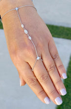 Load image into Gallery viewer, Finger Bracelet Moissanites Ring Bracelet Set In 14k Solid White Gold Hand Chain Bracelet Marquee Shape Links Chain Bracelet Gift 0.85ctw