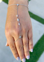 Load image into Gallery viewer, Finger Bracelet Moissanites Ring Bracelet Set In 14k Solid White Gold Hand Chain Bracelet Marquee Shape Links Chain Bracelet Gift 0.85ctw