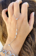 Load image into Gallery viewer, Finger Bracelet Moissanites Ring Bracelet Set In 14k Solid White Gold Hand Chain Bracelet Marquee Shape Links Chain Bracelet Gift 0.85ctw