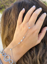 Load image into Gallery viewer, Finger Bracelet Moissanites Ring Bracelet Set In 14k Solid White Gold Hand Chain Bracelet Marquee Shape Links Chain Bracelet Gift 0.85ctw