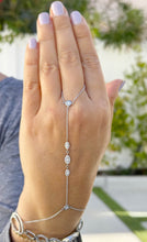 Load image into Gallery viewer, Finger Bracelet Moissanites Ring Bracelet Set In 14k Solid White Gold Hand Chain Bracelet Marquee Shape Links Chain Bracelet Gift 0.85ctw