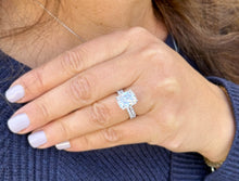 Load image into Gallery viewer, Cushion Cut Moissanite And Round Cut Natural Diamonds Sides In 14K Solid White Gold Engagement Ring And Matching Band Four Prong set 5.20ctw