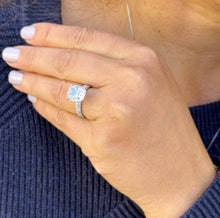 Load image into Gallery viewer, Cushion Cut Moissanite And Round Cut Natural Diamonds Sides In 14K Solid White Gold Engagement Ring And Matching Band Four Prong set 5.20ctw