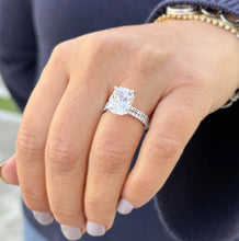Load image into Gallery viewer, Cushion Cut Moissanite And Round Cut Natural Diamonds Sides In 14K Solid White Gold Engagement Ring And Matching Band Four Prong set 5.20ctw