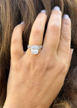 Load image into Gallery viewer, Cushion Cut Moissanite And Round Cut Natural Diamonds Sides In 14K Solid White Gold Engagement Ring And Matching Band Four Prong set 5.20ctw
