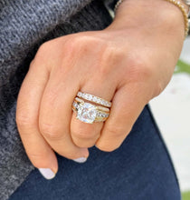 Load image into Gallery viewer, Cushion And Round Cut Sides Diamond Engagement Ring And Band Set In IGI Certified 14K Solid Yellow Gold Hiden Halo Wedding Bridal Ring 7.50
